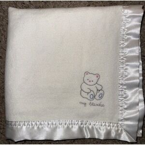Elegant Baby White Satin Square Security Blanket Lovey 20x20 Plush Embroidered